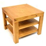 Modern pine three tier square top coffee table, 65cm x 65cm x 50cm approx Condition: Some light