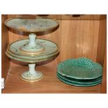 Part Minton dessert service, together with three Majolica-style vine leaf plates Condition: The