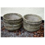 Pair of garden planters of the ivy leaf tub design made by Duke Forest Ltd, 32cm high x 44cm