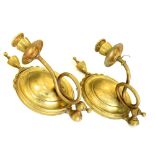 Pair of Neoclassical-style brass circular wall sconces, 22cm high Condition: Wear to brass in places