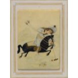 Mughal-type miniature of a Polo Player, 10cm x 6.5cm, framed and glazed Condition: Scratches to