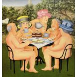 Beryl Cook - Signed limited edition coloured print - 'Tea In The Garden', No. 144/650, published