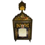 Indian cabinet mirror with allover painted decoration and twin doors, 63cm x 29cm Condition: Some