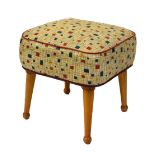 Modern Design - Retro foot stool with oil cloth seat, 37cm width and height Condition: Minor
