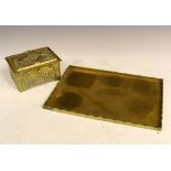 Oriental style brass tray with engraved decoration, 32cm x 22.5cm, together with a Middle Eastern