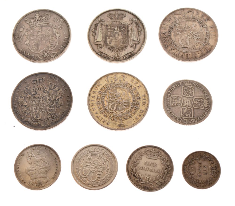 Coins - Collection of Georgian coinage to include; half-crowns, shillings, etc (10) Condition: Would