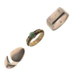 Three assorted dress rings comprising a hallmarked silver signet-style example, size W, an