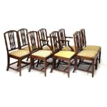 Set of eight 19th Century mahogany Hepplewhite style chairs (2 carvers, 6 standards) with drop-in