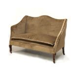 Early 20th Century two seater camel back settee, 126cm x 66cm x 80cm Condition: Wear to the woodwork