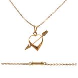 Two 9ct gold necklaces, together with a pendant of pierced heart design, 10g approx Condition: **