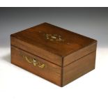 Victorian inlaid rosewood sewing box, the hinged lid opening to reveal a fitted interior, the