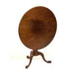 Mahogany snap-top tripod occasional table, with caster-turned stem, 85.5cm diameter x 72cm high