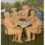Beryl Cook - Signed limited edition coloured print - 'Tea In The Garden', No. 146/650, published