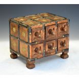 Small Indian wooden table cabinet fitted six drawers, 17cm x 21cm x 14cm Condition: **General