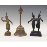 Cast metal group of Thai temple dancers raised on oblong base, a model of a single temple dancer and