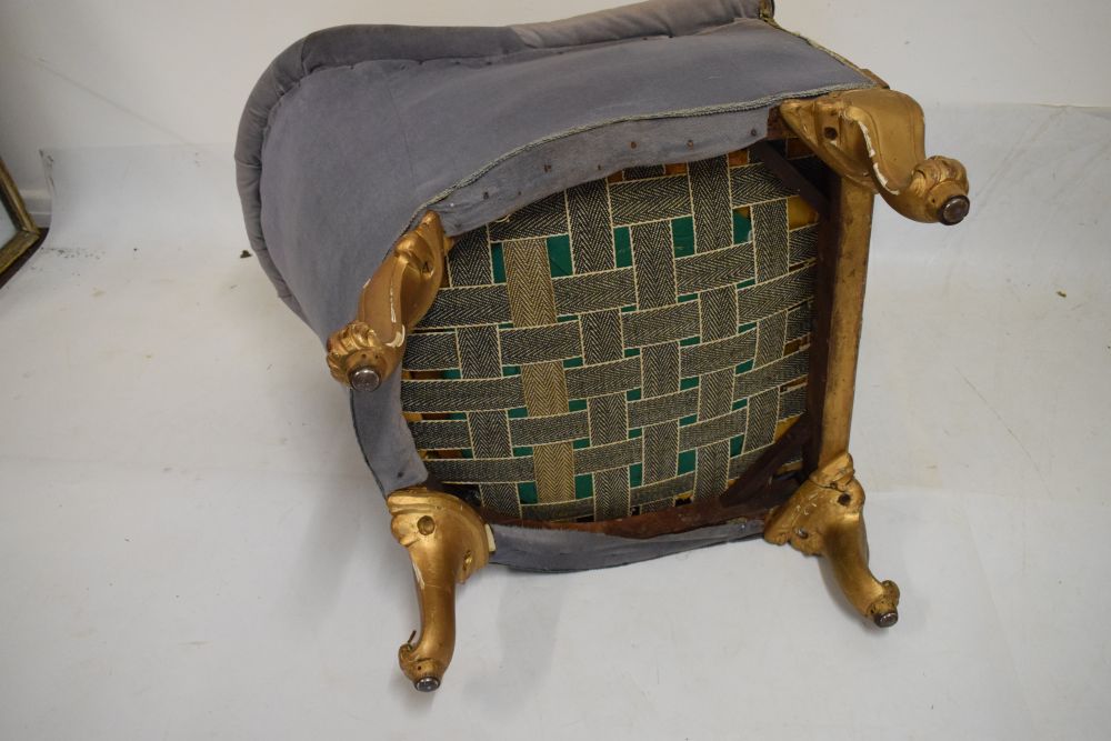 Early Victorian gilt wood and upholstered armchair Condition: Would benefit from re-upholstery. ** - Image 6 of 7