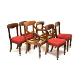 Four Victorian mahogany buckle-back dining chairs with over-stuffed seats, together with a Regency