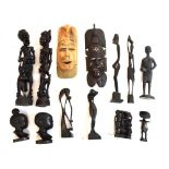 Ethnographica - Large collection of African carved hardwood figure sculptures, masks etc, largest