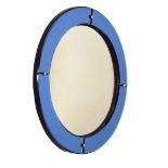 Art Deco period circular convex wall mirror having blue mirror glass border, 52cm diameter