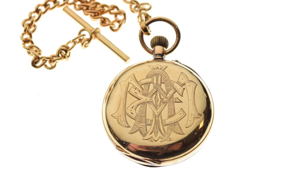 Yellow metal open face pocket watch, white Roman dial, top-wound movement, case stamped 18k 5820, - Image 4 of 8