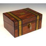 Victorian mahogany and brass bound writing box with fitted interior, 30cm wide x 23cm deep x 15cm