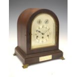 Junghans - Early 20th Century mahogany-cased chiming mantel clock with arched silvered Arabic dial