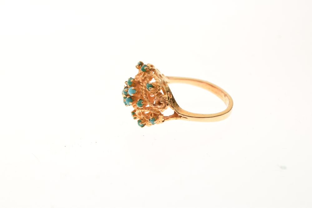 Unmarked Eastern-style yellow metal, turquoise and filigree dress ring, size P, 6g gross approx - Image 2 of 5