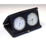 Leather cased desk clock and barometer, 11cm x 17cm overall Condition: Some losses to the leather