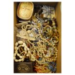 Large selection of costume jewellery and effects to include bead necklaces, souvenir box, etc