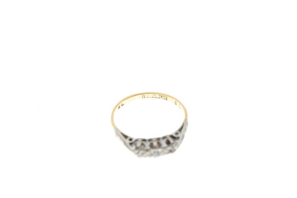 Yellow metal, platinum and diamond dress ring, shank stamped 18ct & Plat, size K½, 2g gross approx - Image 5 of 5