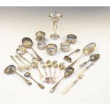 Small collection of silver spoons and napkin rings, 230g approx, together with a selection of plated