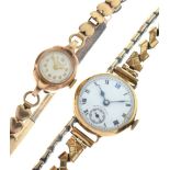 J.W. Benson - Lady's 9ct gold wristwatch, 16mm excluding crown, flexible strap, together with