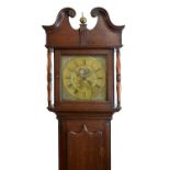 George III oak cased 30 hour brass dial longcase clock with moon phase, John Lawson, Bradford with