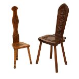 Craftsman made elm spinning chair by Ray Holloway, Cheddar, and another spinning chair
