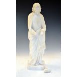 White marble figure of Mary standing on a plinth, 39cm high Condition: Both hands are off broken