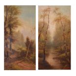 G Turner - Oil on canvas - Pair of woodland landscapes, both signed lower right, 60cm x 29.5cm,