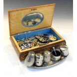 Modern inlaid Sorrento ware jewellery casket containing a selection of costume jewellery,