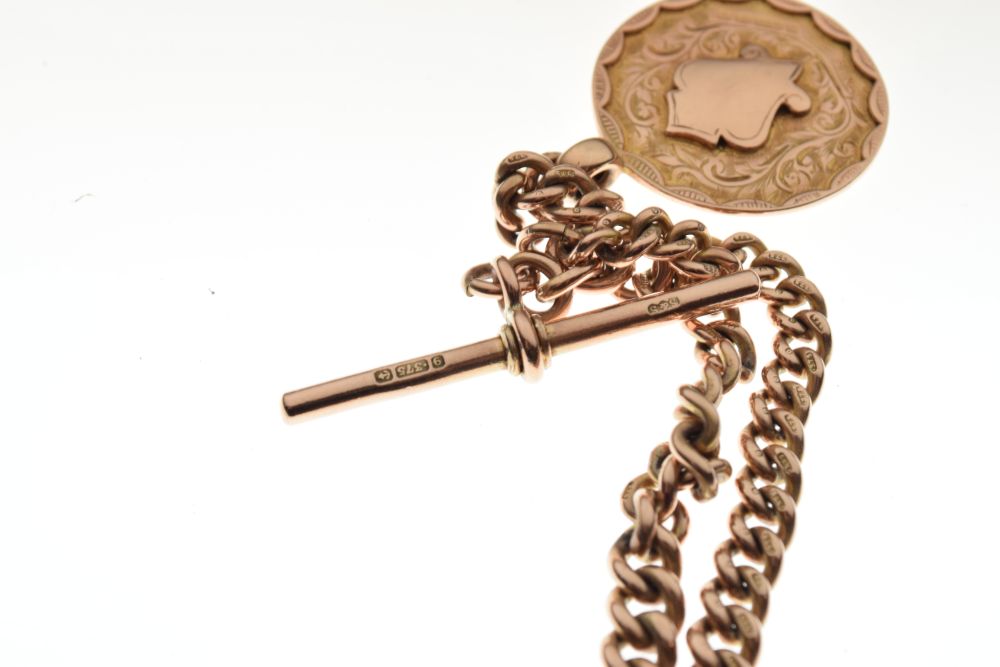 9ct gold curb link watch Albert with T-bar, together with a yellow metal sporting fob, 43.2g - Image 3 of 3