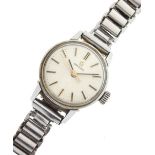 Omega - Lady's stainless steel wristwatch, silvered dial with baton hour markers and centre seconds,