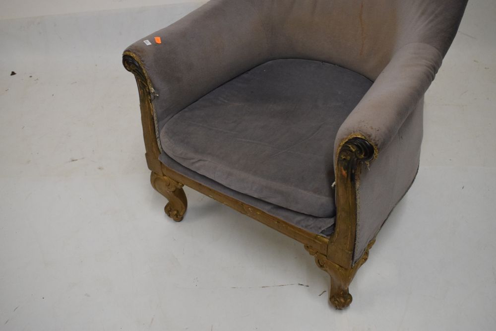 Early Victorian gilt wood and upholstered armchair Condition: Would benefit from re-upholstery. ** - Image 2 of 7