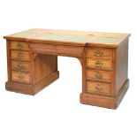 Victorian mahogany twin pedestal desk fitted nine drawers, the top with three inset tooled leather