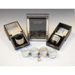 Collection of six silver napkin rings, thimble and a modern silver picture frame, 190g approx