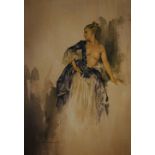 Sir William Russell Flint - Limited edition print of a female looking over her shoulder, with