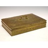 Indian clerks brass strong box having all-over punched decoration to hinged cover, 40.5cm wide