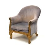 Early Victorian gilt wood and upholstered armchair Condition: Would benefit from re-upholstery. **