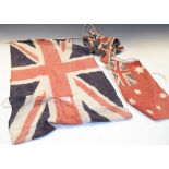 Vintage red ensign large flag of stitched cotton, together with printed cotton Union flag and