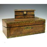 19th Century brass bound walnut writing box or lap desk, 50cm wide, together with an Italian
