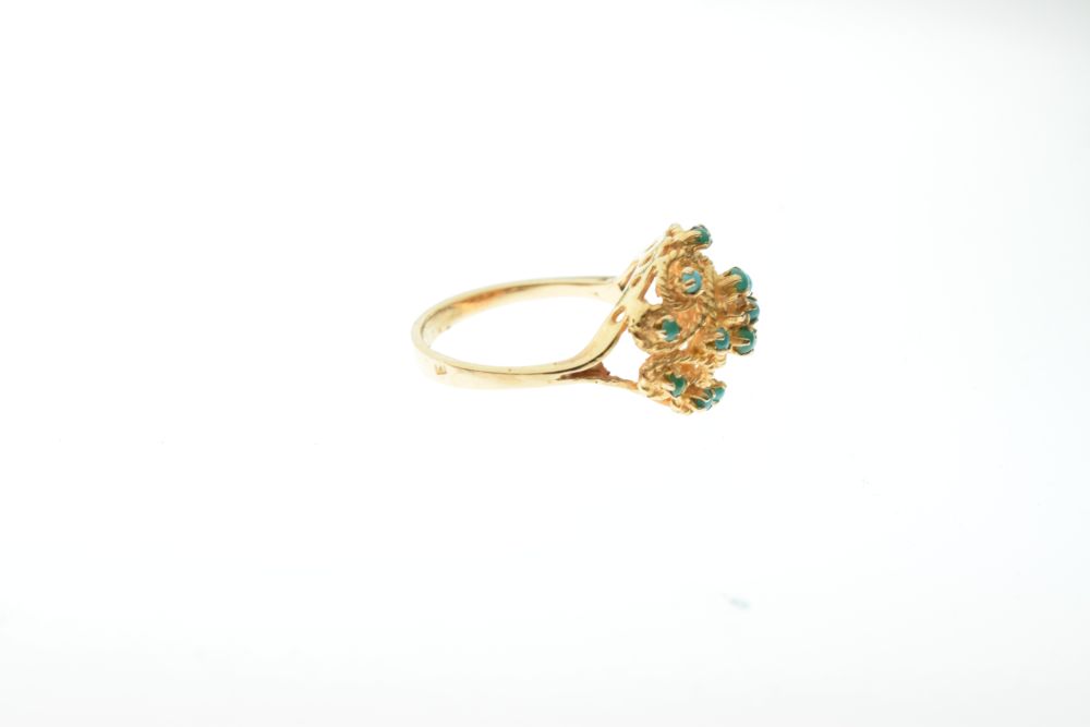 Unmarked Eastern-style yellow metal, turquoise and filigree dress ring, size P, 6g gross approx - Image 4 of 5