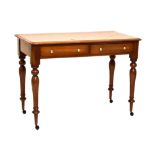 Victorian mahogany side table fitted two drawers raised on turned supports, 112cm wide Condition: