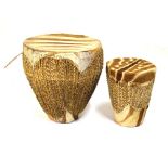 Two African zebra skin drums, the larger 45cm diameter Condition: **Due to current lockdown